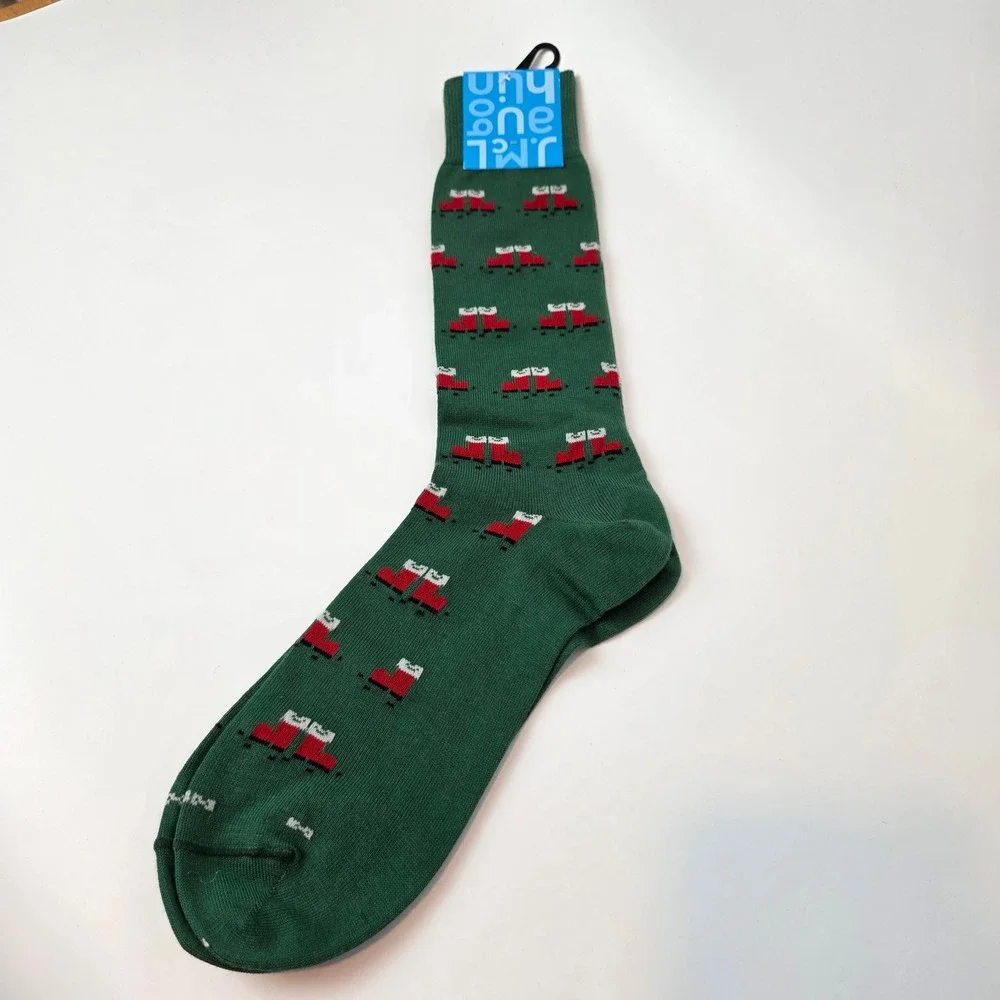 J‎ M CLaughlin Men Santa Boots Green Pima Cotton One Size Socks NWT